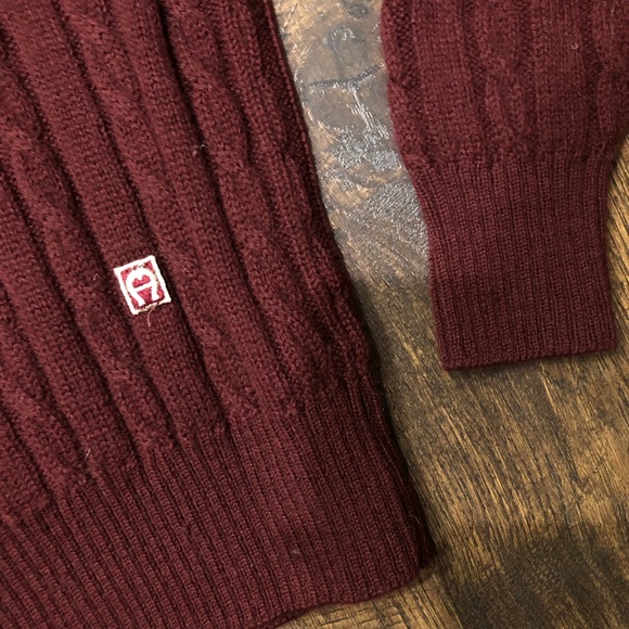NWT Vintage 80’s Etienne Aigner Cable Knit Sweater Maroon Size Small V Neck - Picture 2 of 7